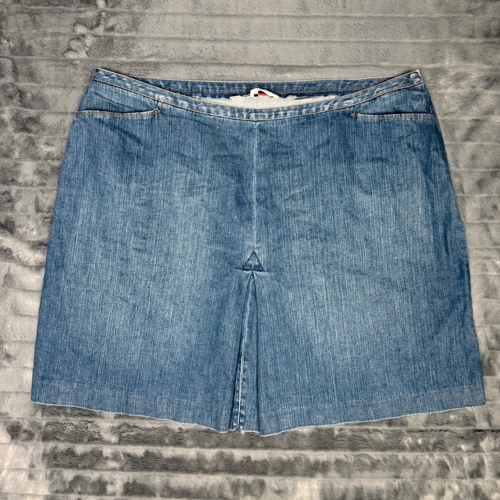 Talbots Woman Petites Blue Denim Skirt Stretch Cotton Size 24W Medium Wash Pleat